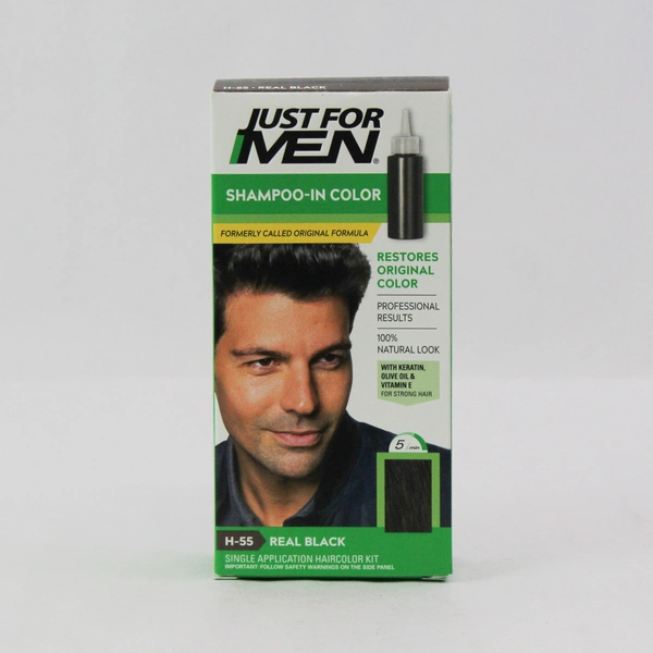 Just for Men #H-55 Real Black Shampoo-In Hair Color Single Application