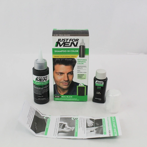 Just for Men #H-55 Real Black Shampoo-In Hair Color Single Application