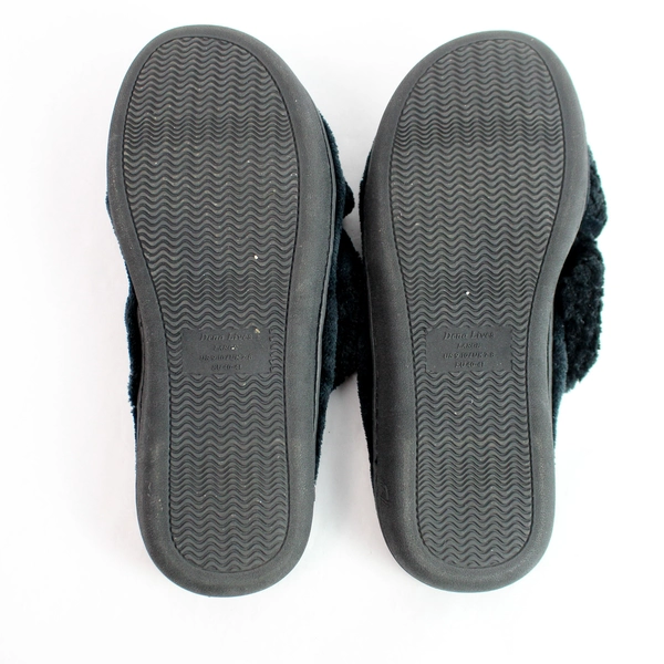 Dena Lives Invisible Support Black Plush Slides Women's Large US Sizes 9-10