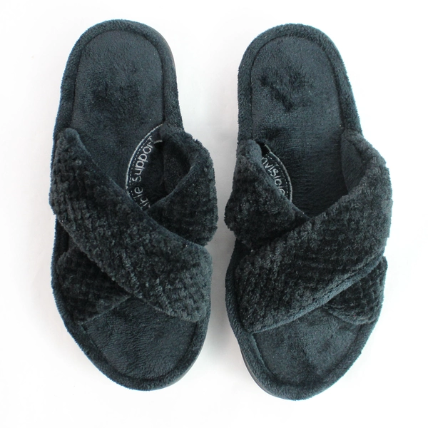 Dena Lives Invisible Support Black Plush Slides Women's Large US Sizes 9-10