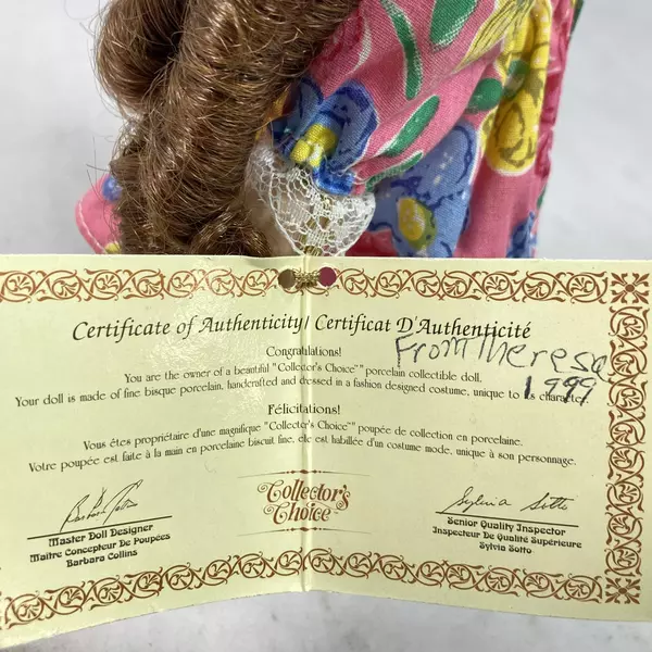 Collector's Choice Victorian Bisque Porcelain Doll By Barbara Collins With COA