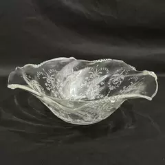 Vintage Heisey Orchid Glass Bowl 12" Crimped Edge with Floral Etching