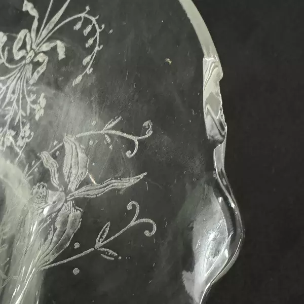 Vintage Heisey Orchid Glass Bowl 12" Crimped Edge with Floral Etching