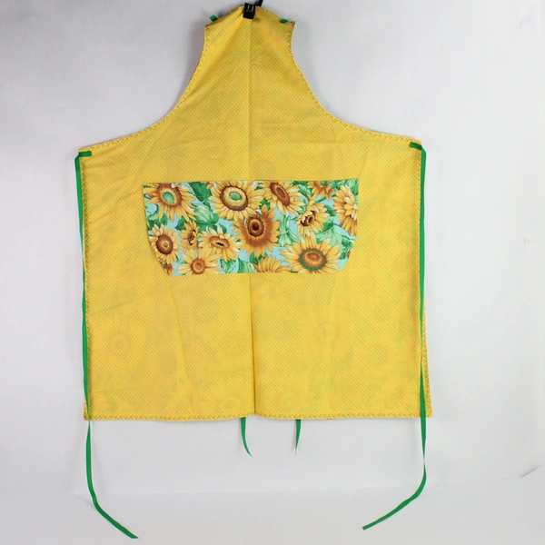 Handmade Yellow White Green Sunflower Pattern Kitchen Apron One Size Pockets