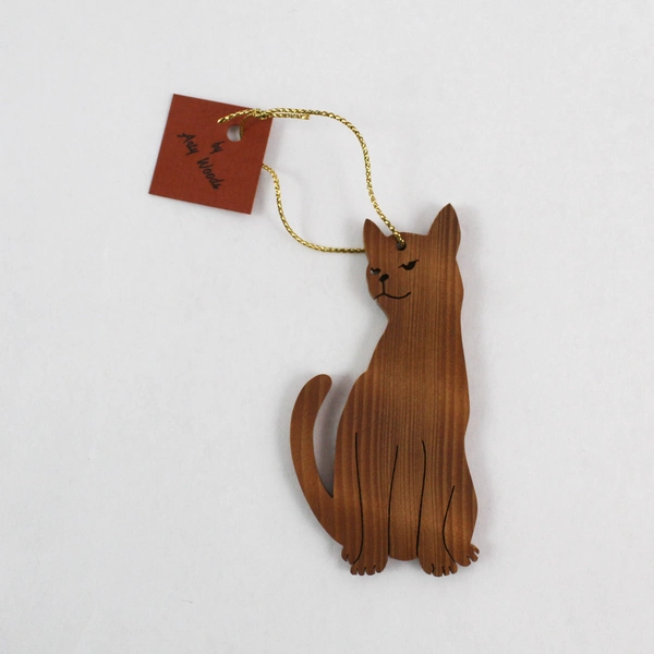 Handcrafted Wooden Cat Christmas Ornament Arty Woods California Redwoods