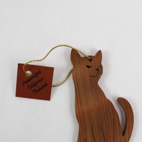 Handcrafted Wooden Cat Christmas Ornament Arty Woods California Redwoods