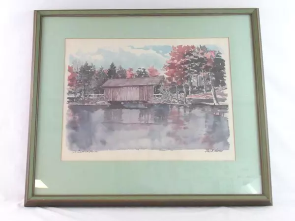 Paul N. Norton Print of Watercolor Old Covered Bridge Signed Framed And Matted