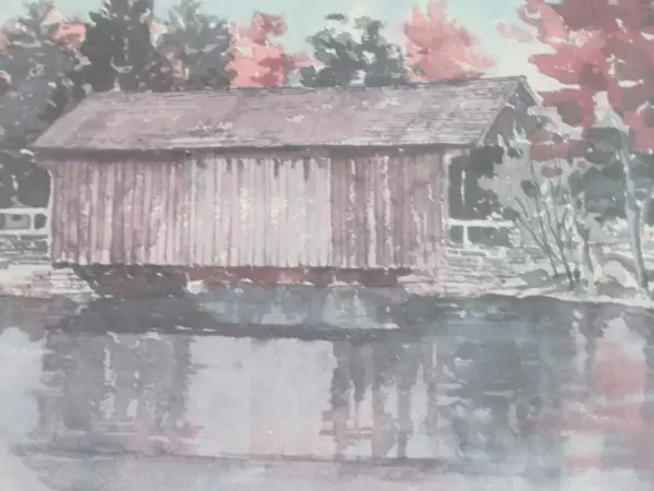 Paul N. Norton Print of Watercolor Old Covered Bridge Signed Framed And Matted