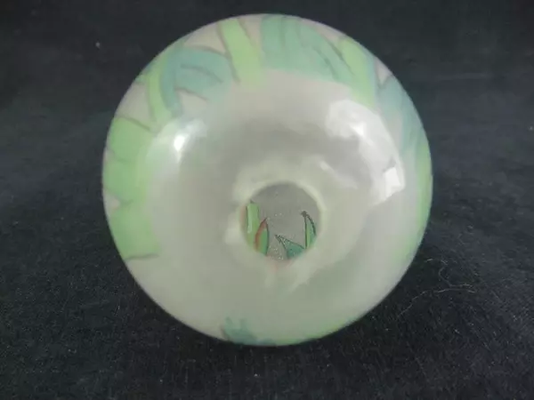 Hand Blown Painted Glass White Frosted Egg Hummingbird and Flower