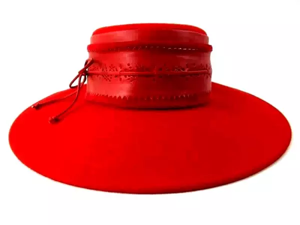 Women's Wide Brim Red Wool Hat with Leather Vintage Something Special