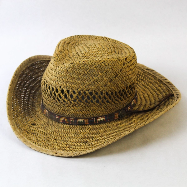 Small Woven Hat With Colored Patterned Band