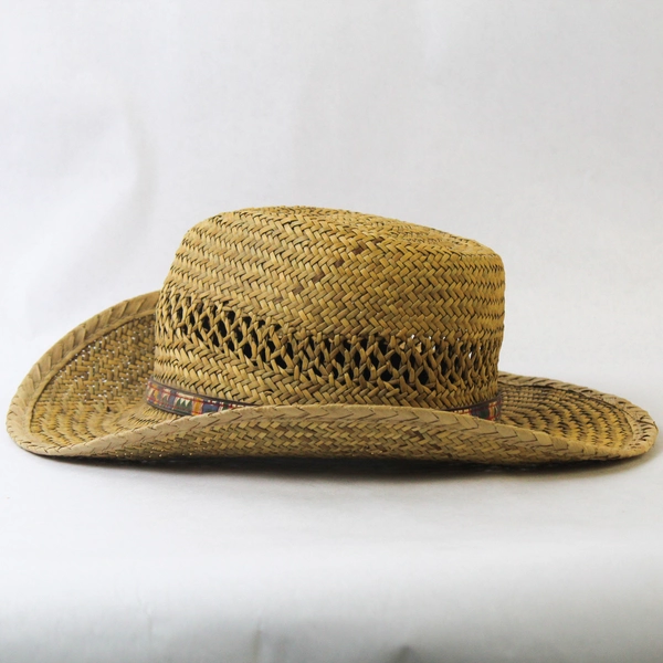 Small Woven Hat With Colored Patterned Band