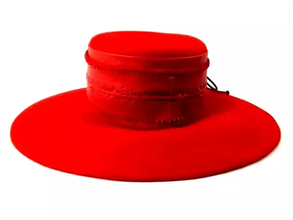 Women's Wide Brim Red Wool Hat with Leather Vintage Something Special