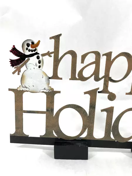 Happy Holidays Metal Snowman Plaque