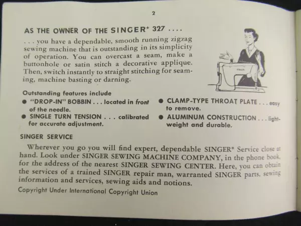 Vintage The Singer Company Sewing Machine Model 327 Manual K6601