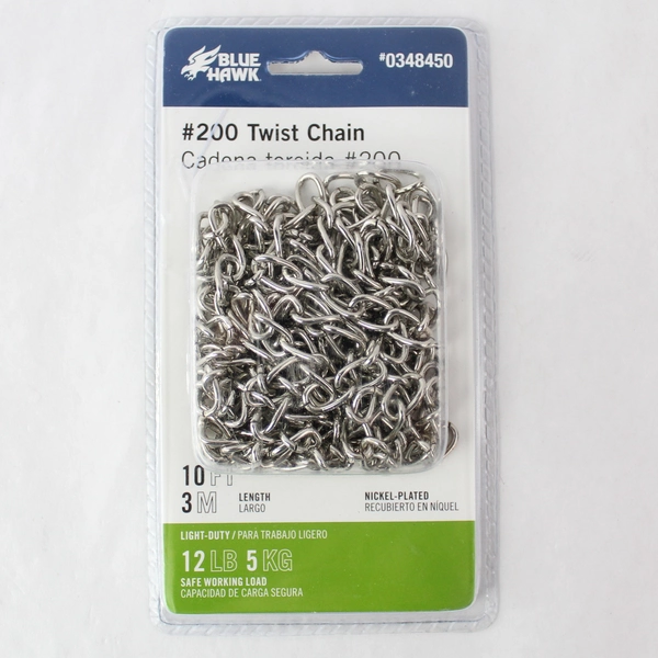 Blue Hawk Nickel Plated #200 Twist Chain 10 ft or 3m Model #0348450 Light Duty