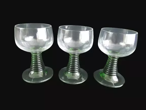 Lot of 3 Schott Zweisel Rewer Green Stemmed Crystal Wine Glasses Barware