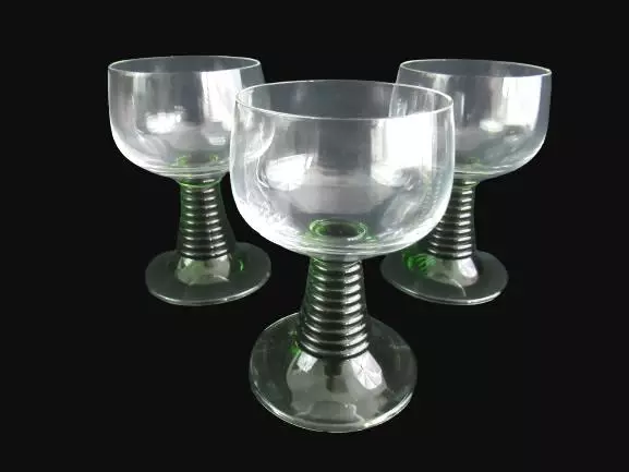 Lot of 3 Schott Zweisel Rewer Green Stemmed Crystal Wine Glasses Barware