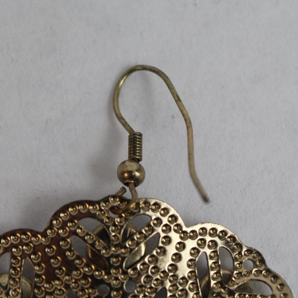 Single Pair of Gold-toned Intricate Earrings False Turquoise 1.75"