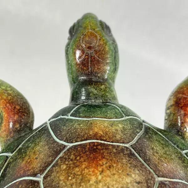 Ceramic Swimming Sea Turtle Figurine On a Bronze Coral Base
