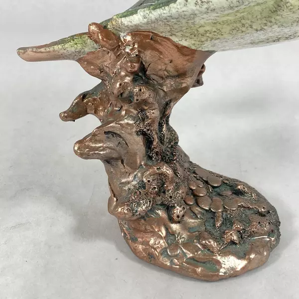 Ceramic Swimming Sea Turtle Figurine On a Bronze Coral Base
