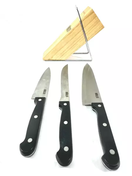 HULLR 3-Piece Knife Set with Storage Block Used Missing 2 Knives