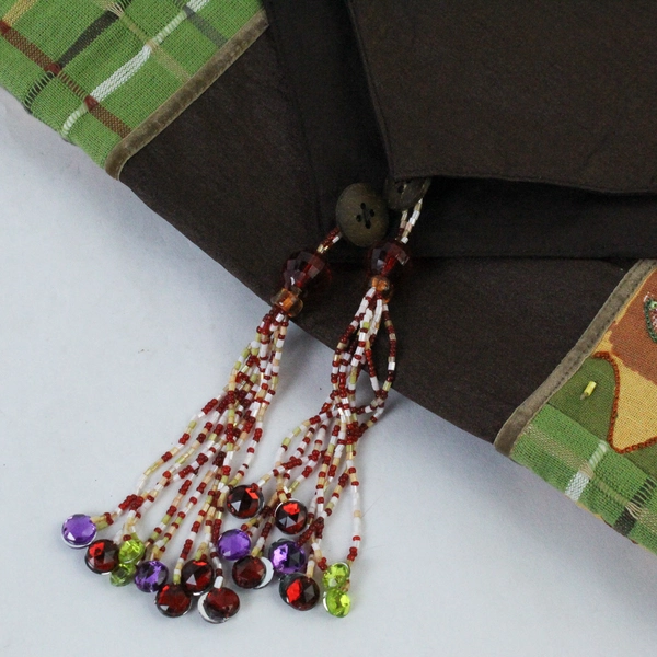 Unbranded Table Runner Brown Green Beading Accents Geometric Pattern Decor
