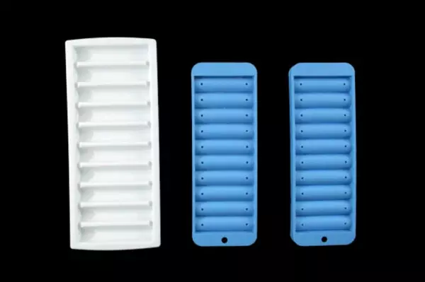 Lot of 3 Ice Cube Trays Hard Plastic Tube Shaped Water Bottles Blue White