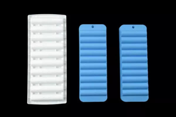 Lot of 3 Ice Cube Trays Hard Plastic Tube Shaped Water Bottles Blue White