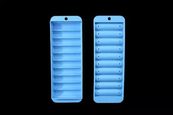 Lot of 3 Ice Cube Trays Hard Plastic Tube Shaped Water Bottles Blue White