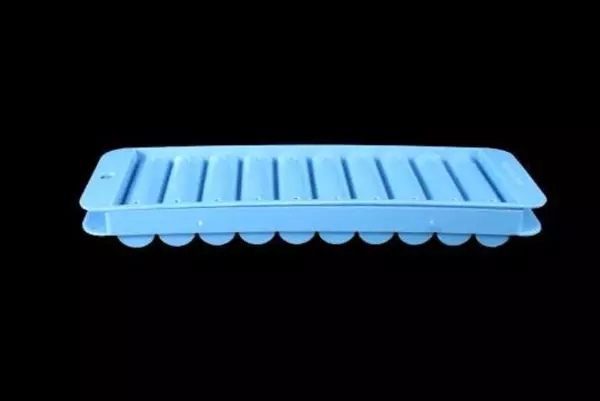 Lot of 3 Ice Cube Trays Hard Plastic Tube Shaped Water Bottles Blue White