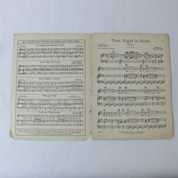 That Night In Araby Vintage Sheet Music 1926 Ted Snyder Rudolph Valentino