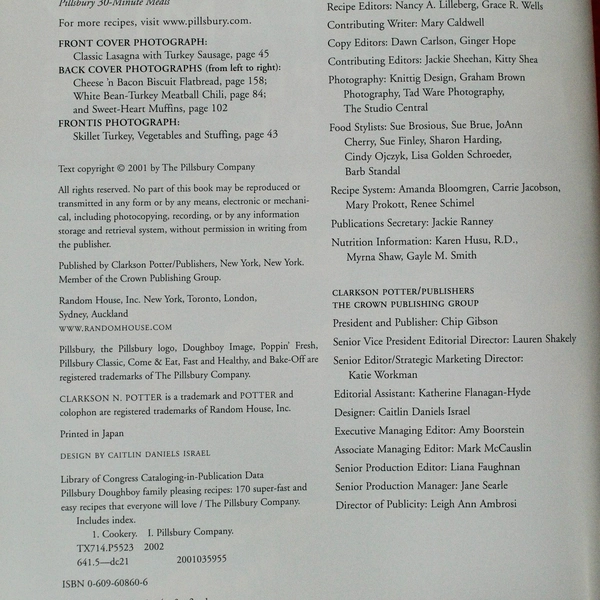 Pillsbury Doughboy Family Pleasing Recipes Cookbook 2002 HC Good Condition