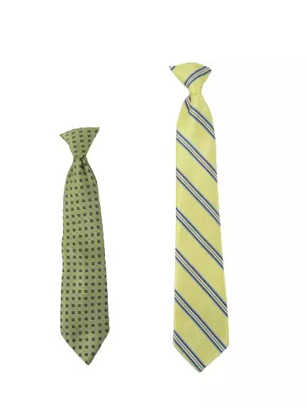 Lot of 2 Neck Ties George Yellow Blue Striped Gold Square Clip On Boys Formal