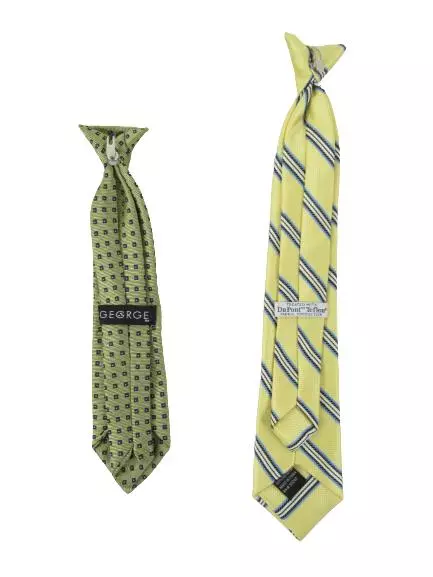 Lot of 2 Neck Ties George Yellow Blue Striped Gold Square Clip On Boys Formal
