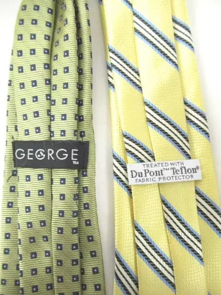Lot of 2 Neck Ties George Yellow Blue Striped Gold Square Clip On Boys Formal