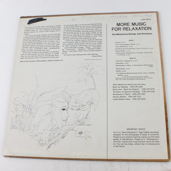 More Music For Relaxation Vinyl LP by The Melachrino Strings & Orchestra