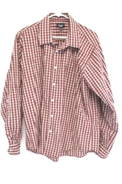 Men's Haggar Shirt Long Sleeve Button Down Red Plaid Size XL 17-17 1/2 Casual