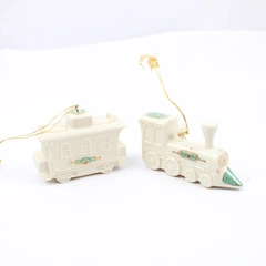 Lemax Yuletide Express Porcelain Locomotive And Caboose Ornaments
