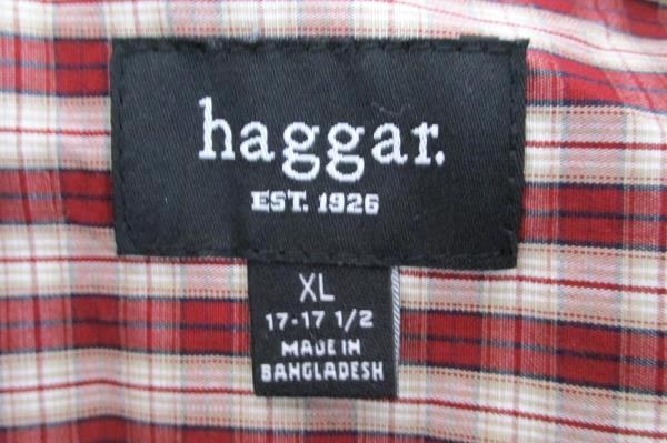 Men's Haggar Shirt Long Sleeve Button Down Red Plaid Size XL 17-17 1/2 Casual