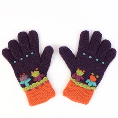 Little Journeys Chicago Purple Floral Design Women's Knit Alpaca Wool Gloves 