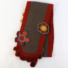 Little Journeys Chicago Brown & Orange Flower Design Alpaca Wool Blend Scarf 70"