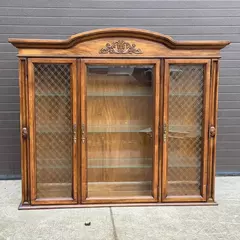 Vintage Wood and Glass Display Case Cabinet