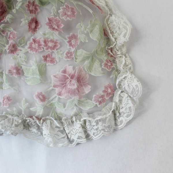 Sheer White Lace Apron with Pink Roses - Queen Size Lingerie Sleepwear