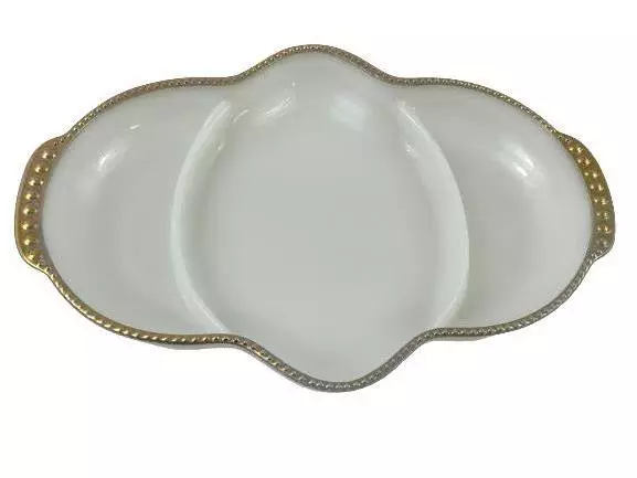 Vintage Milk Glass Anchor Hocking Fire King Divided Relish Dish