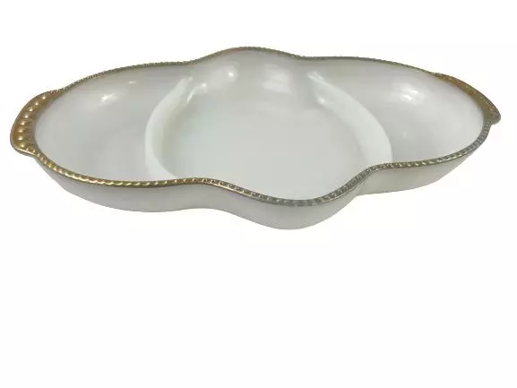 Vintage Milk Glass Anchor Hocking Fire King Divided Relish Dish