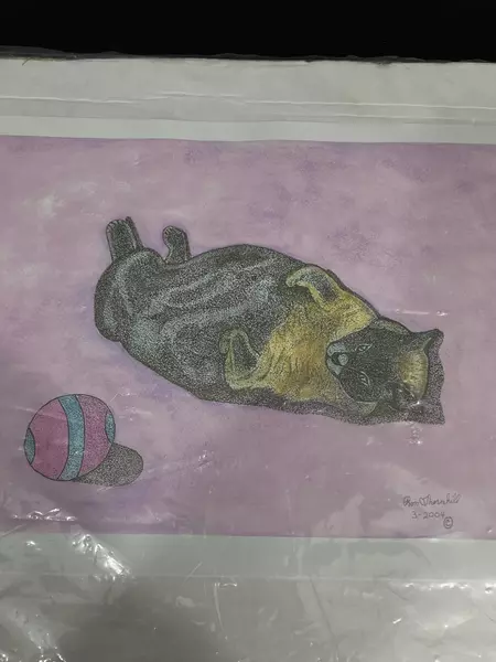 Signed Ron Thornhill Cat & Ball Art Print 2004 - 8.5"x11" - Good Condition