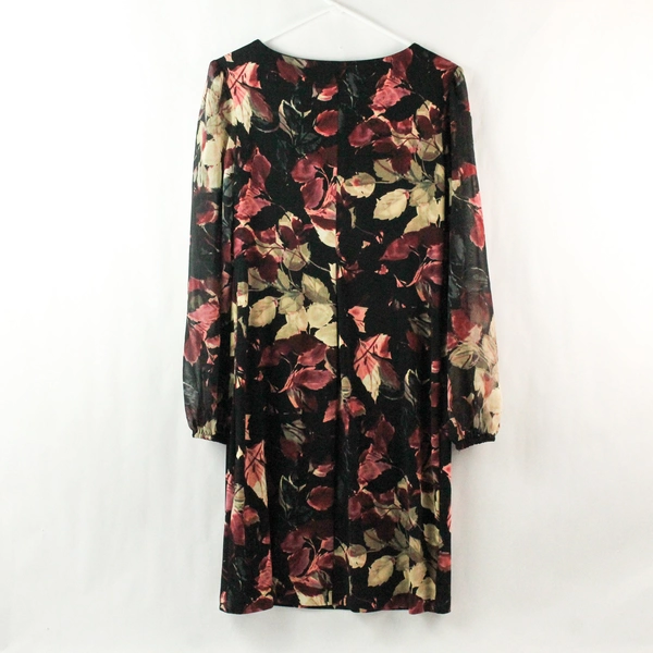 Connected Apparel Black Floral Midi Dress Sheer Sleeves Size 4 Vintage Elegant