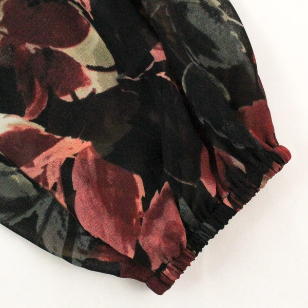 Connected Apparel Black Floral Midi Dress Sheer Sleeves Size 4 Vintage Elegant