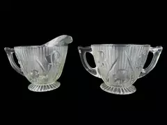 Vintage Jeannette Glass Iris & Herringbone Creamer & Sugar Bowl Set